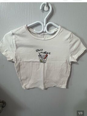 3 for $14 Garage White Cropped Tee with Spicy Marg Graphic size medium